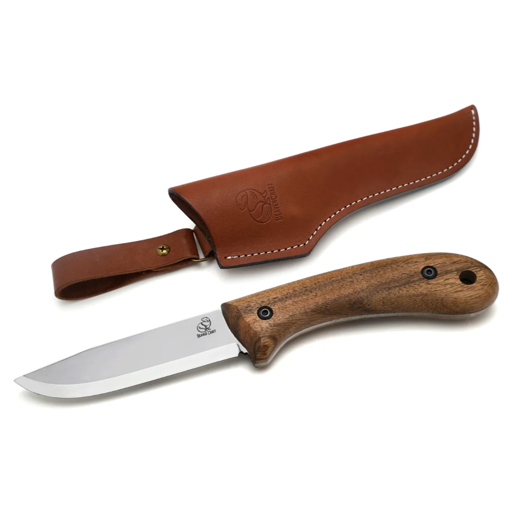 BeaverCraft Carbon Steel Bushcraft Knife Walnut Handle with Leather Sheath