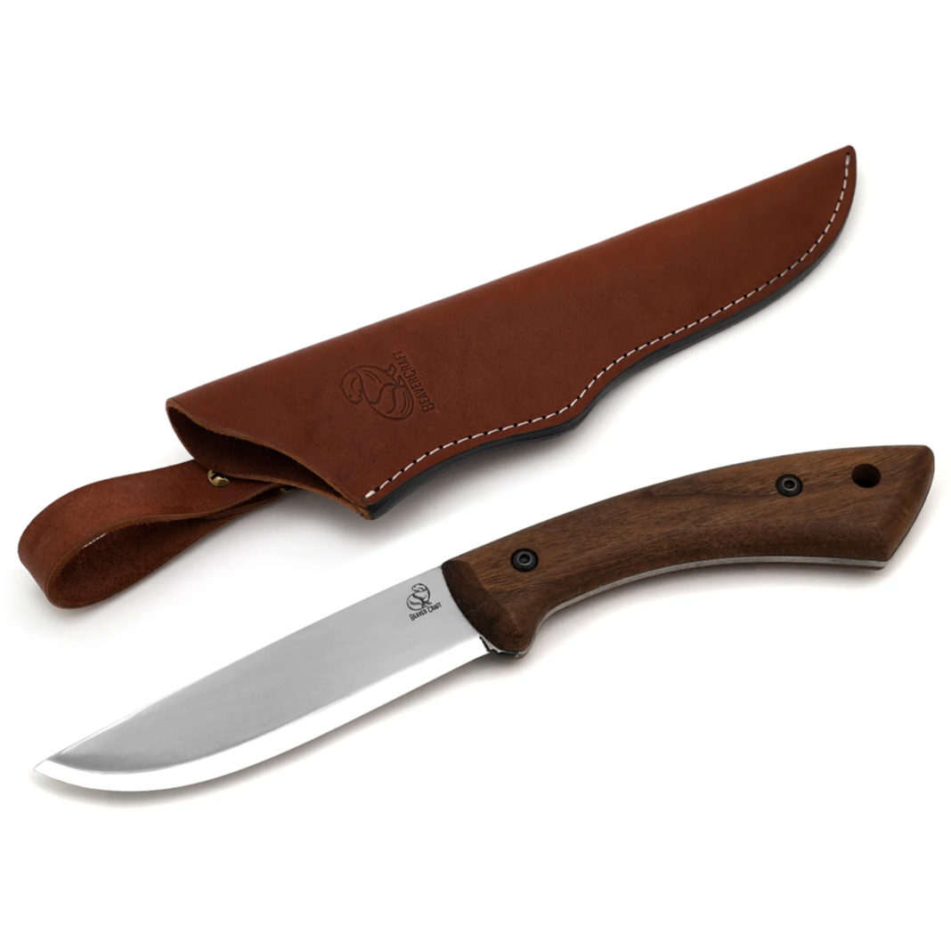 BeaverCraft Bushcraft Knife Walnut Handle with Leather Sheath