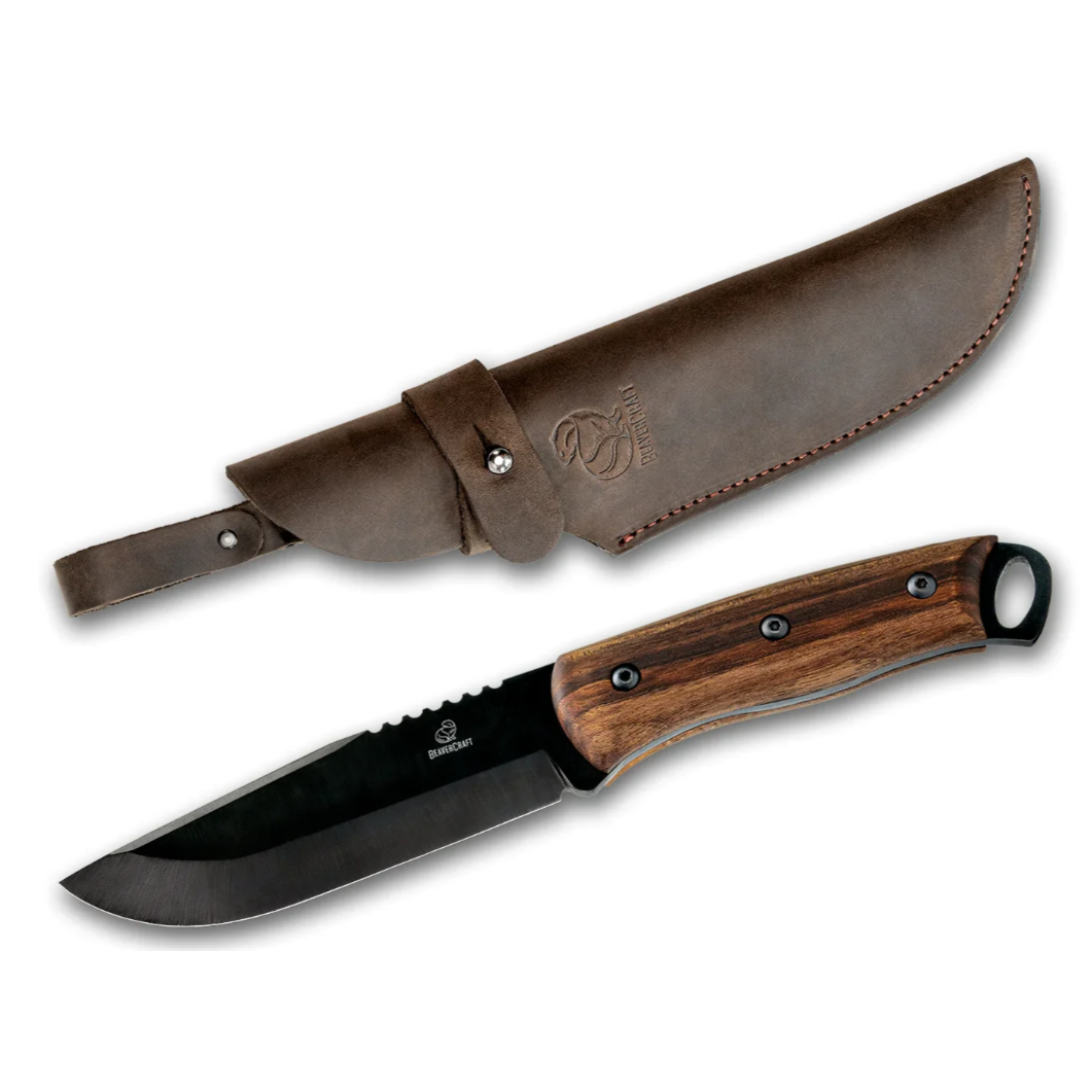 BeaverCraft Carbon Steel Full Tang Bushcraft Knife Walnut Handle with Leather Sheath