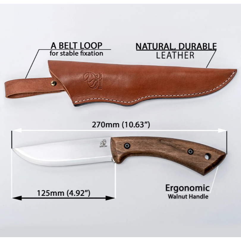 Carbon Steel Bushcraft Knife Walnut Handle with Leather Sheath