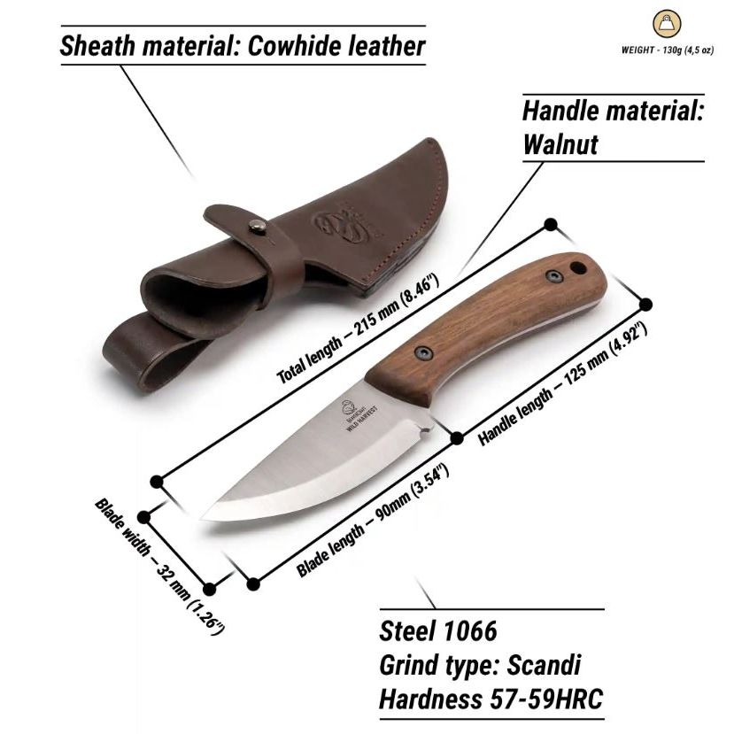 BeaverCraft Bushcraft Knife with Walnut Handle - Wild Harvest BSH7