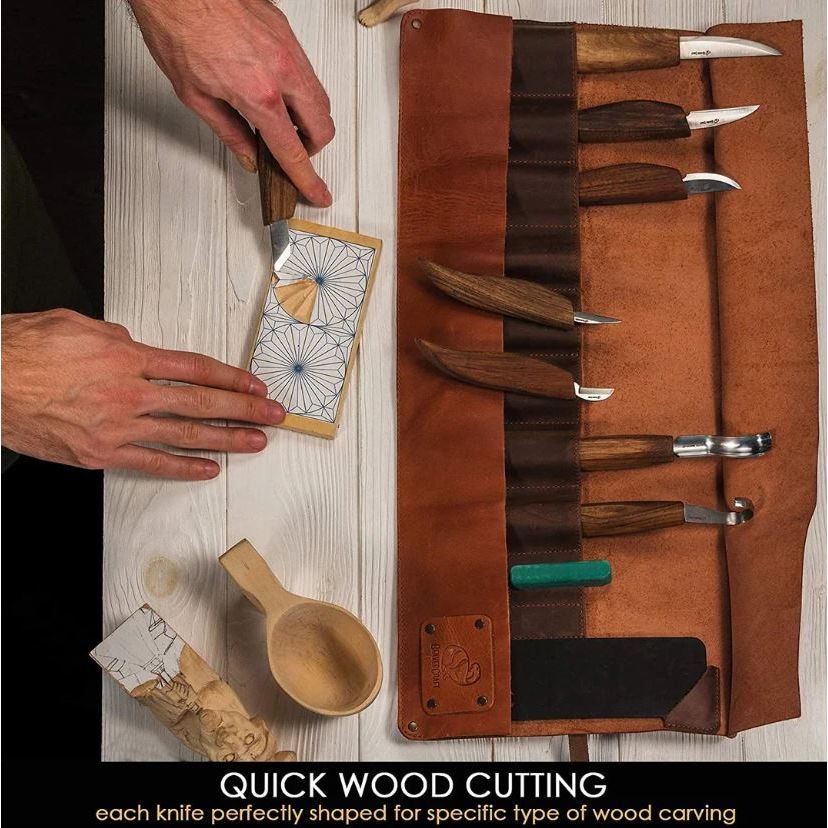 BeaverCraft Deluxe Wood Carving Set With Walnut Handles S18X