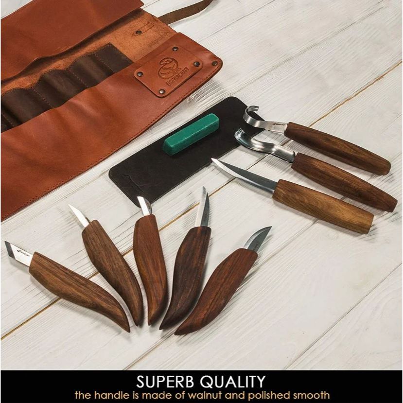 BeaverCraft Deluxe Wood Carving Set With Walnut Handles S18X